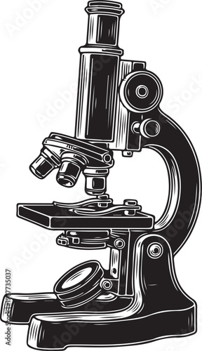 Black and white illustration of a laboratory microscope instrument