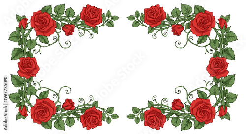 red roses floral border design element.