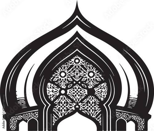 Intricate Black and White Islamic Arch Design Illustration