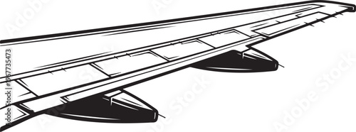 Airplane wing illustration in black and white colors only