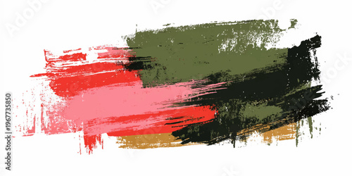 Abstract red watercolor brush strokes and ink splatters create a dirty grunge paint texture design with colorful blood-like stains on a vector illustration background