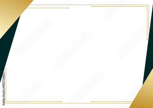 Elegant gold and dark green geometric certificate background frame with blank white space.
