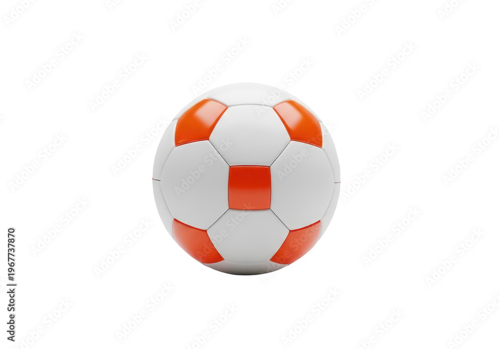 Fototapeta premium A soccer ball with orange and white panels isolated on transparent background