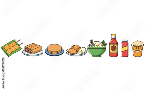 Southeast Asian Street Food and Snacks Vector Illustration Set