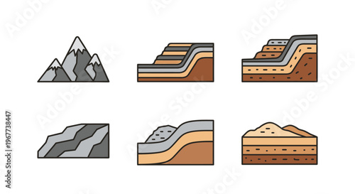Geological rock formation cross sections.