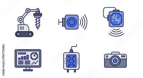 Technology icons on white background.