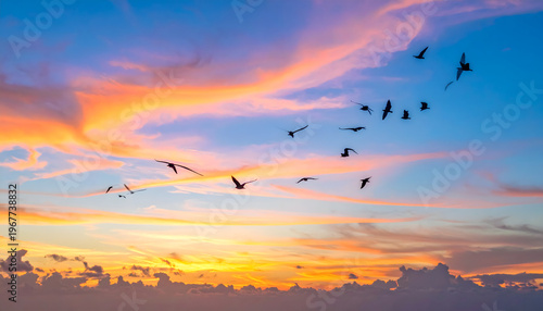 Silhouettes of Birds Against a Dramatic Sky
