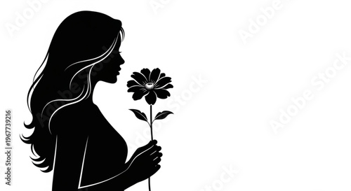 Elegant Woman Silhouette with Flower