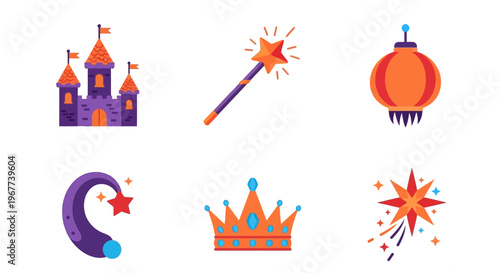 Colorful cartoon fantasy royal objects.