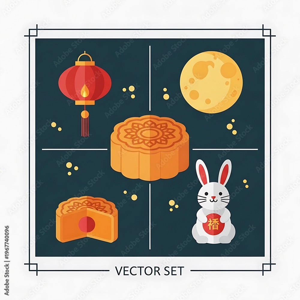 Fototapeta premium Mid Autumn Festival Vector Icons.