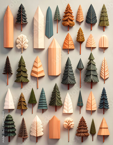 Festive Winter Tree Illustrations in Pastel Tones