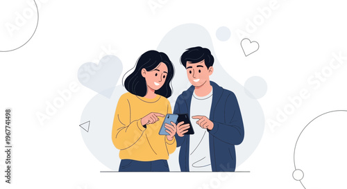 Couple Looking at Smartphone Together, Romantic Connection, Modern Lifestyle