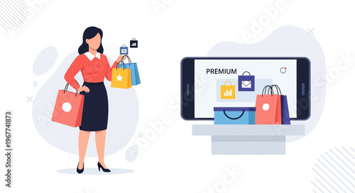Woman Shopping Online: Mobile App E-commerce and Digital Purchases