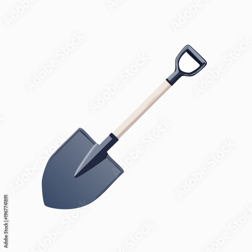 A shovel against a bright surface background. The shovel is a tool used for digging, lifting or carrying loose material. Gardening tool vector.