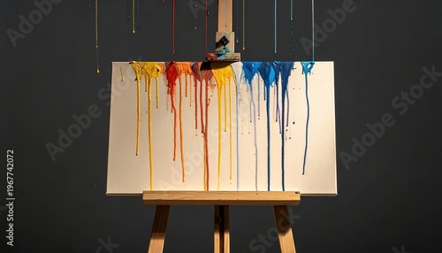 Vibrant paint drips on canvas, artistic expression.