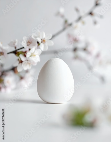White Easter Egg with Delicate Cherry Blossom Branches.
