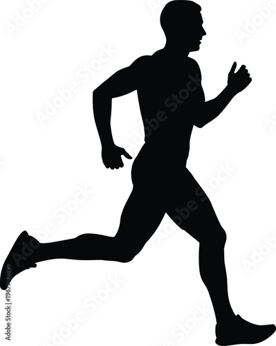 Silhouette, man, running, athlete, fitness, exercise, jogging, marathon, sprint, training, speed, motion, workout, cardio, lifestyle, active, health, isolated, white, background.