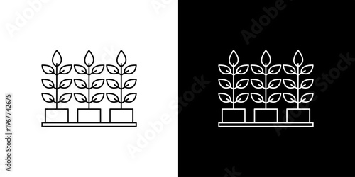 Iconic illustration of healthy plants growing in a row within a modern setting, symbolizing growth and nature