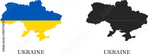 Ukraine Map Vector Silhouette with National Flag Pattern