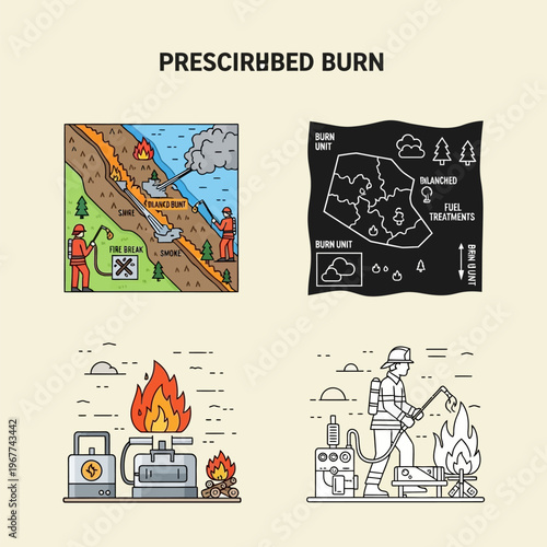 Prescribed burn fire management techniques for forest and land management and fire prevention strategies  controlled burning for environmental conservation