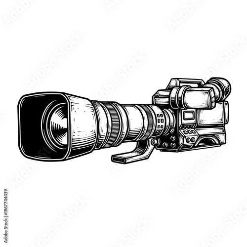 Vector Pinocut Professional camera illustration in black and white