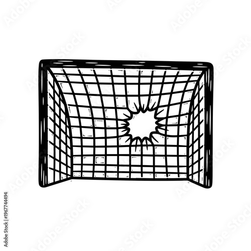 Vector Pinocut Soccer goal: A drawing of a soccer goal with a hole in the net.