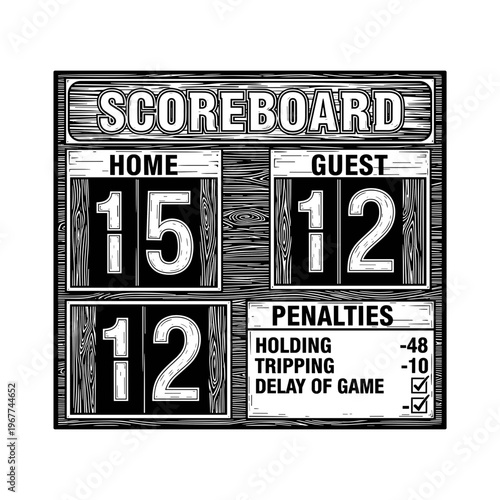 Vector Pinocut A close-up view of an antique scoreboard from a game showing the home team score and the guest team score.