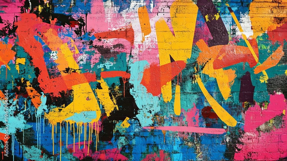 Fototapeta premium Colorful graffiti wall abstract background, vibrant pop art style, creative generative ai artwork for artistic backdrop and modern design
