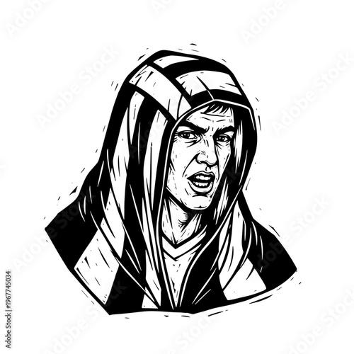 Vector Pinocut A drawing of a man with a stern expression wearing a striped hoodie.