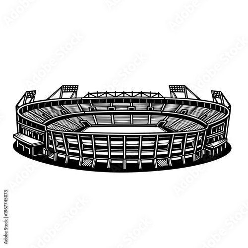Vector Pinocut Illustration of a majestic stadium showcasing architectural prowess.