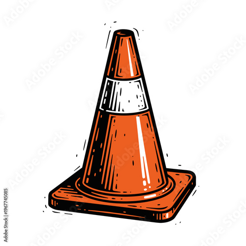 Vector Pinocut An illustrative image of a traffic cone, drawn with ink-based style. 