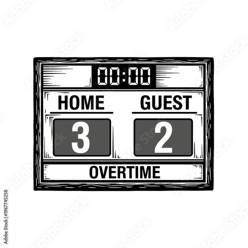 Vector Pinocut Scoreboard showing the scores for a game between home and guest teams.