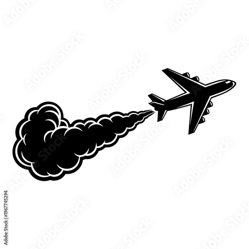 Vector Pinocut An aircraft emits thick smoke, suggesting environmental concerns.