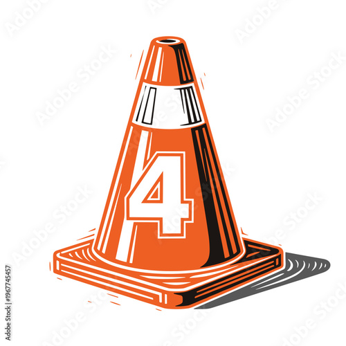Vector Pinocut Orange safety cone with number 4.