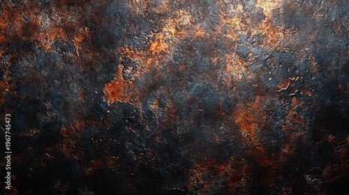 Grunge rusted metal and dark stone texture background, industrial vintage banner panorama