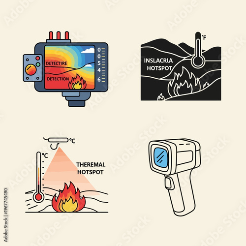Thermal imaging and heat detection technology for fire and temperature measurement and monitoring system tools