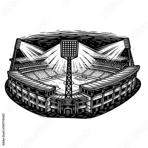 Vector Pinocut An artistic black and white illustration of a sports stadium.