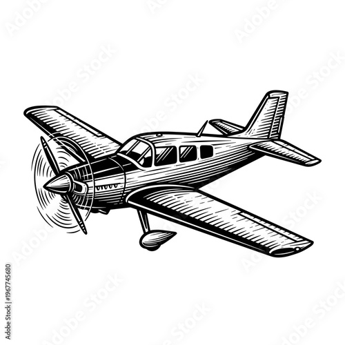 Vector Pinocut Classic vintage airplane illustration in the sky.