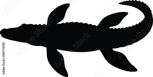 Alligator crocodile silhouette illustration, dangerous reptile animal isolated black vector, wildlife predator design element for nature, zoo and swamp themes