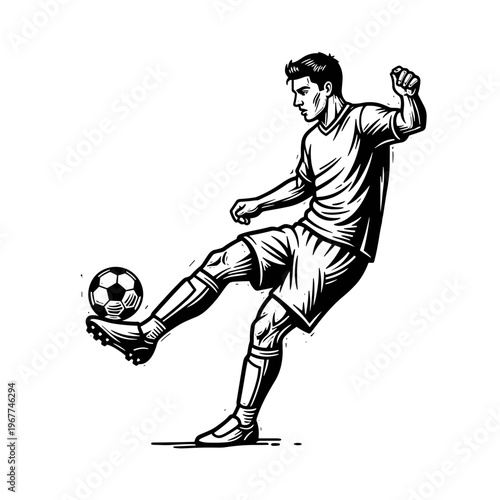 Vector Pinocut Soccer player kicking the soccer ball with passion and strength. 