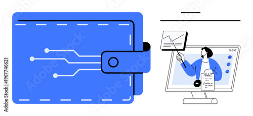 Digital wallet concept. Digital wallet secure payment systems and technology. Digital wallet facilitates online transactions, data analysis, and e-commerce. Perfect for fintech, security, e-commerce