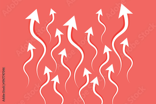 Abstract arrow group moving up motion with movement on orange background