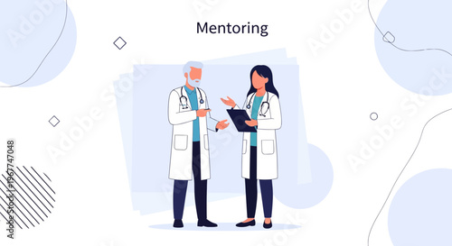 Medical Mentoring: Experienced Doctor Guides Younger Colleague in Healthcare Setting