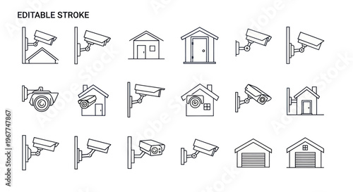 Security Camera Icons Set: Home Surveillance, CCTV Systems, Outdoor & Indoor Monitoring