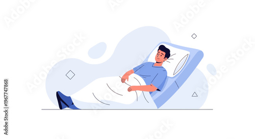 Man Lying in Hospital Bed, Recovering from Illness, Medical Care Illustration