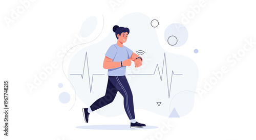 Man running with smartwatch, heart rate monitor, and healthy lifestyle concept