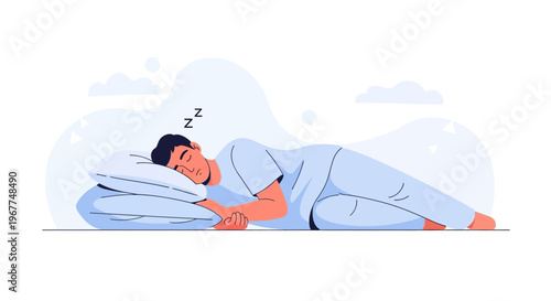 Man sleeping peacefully on a pillow, illustration of rest and relaxation