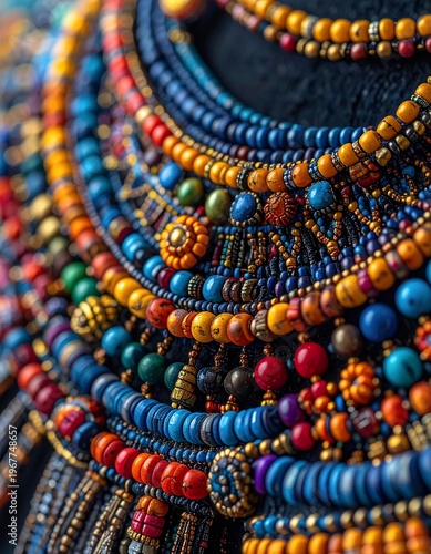 Vibrant Beaded Jewelry - Close-Up of Intricate Handcrafted Necklaces and Bracelets.