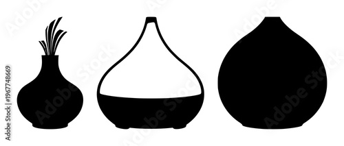 Aromatherapy oil diffuser set with solid black icon on a white background featuring aromatherapy, oil diffuser, icon with black and white and vector illustration