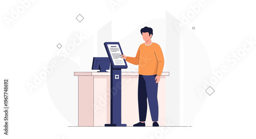 Man Using Self-Service Kiosk for Information or Transaction